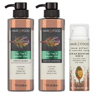 Hair Food Sulfate Free Purifying Shampoo & Conditioner with Hemp Extract & Manuka Honey Repair Serum Bundle, Paraben & Dye Free