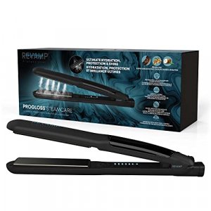 Revamp Progloss MoistureCare 1.25-Inch Flat Iron Hair Straightener Steam Hair Straightener with Keratin, Argan & Coconut Oil Infused Ceramic & Ionic 
