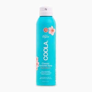 COOLA Organic Sunscreen SPF 70 Sunblock Spray, Dermatologist Tested Skin Care for Daily Protection, Vegan and Gluten Free, Peach Blossom, 6 Fl Oz