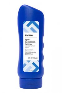 Amazon Brand - Solimo Sport Sunscreen Lotion, SPF 50, Reef Friendly (Octinoxate & Oxybenzone Free), Broad Spectrum UVA/UVB Protection, 8 Fluid Oz