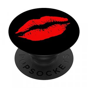 Lipstick Kiss Red Lips Print On Black Mwah PopSockets PopGrip: Swappable Grip for Phones & Tablets