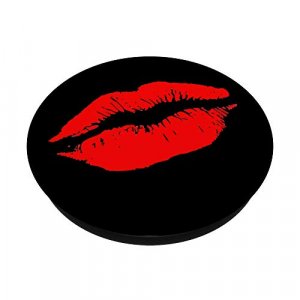 Lipstick Kiss Red Lips Print On Black Mwah PopSockets PopGrip: Swappable Grip for Phones & Tablets