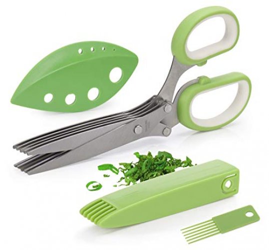 Joyoldelf Gourmet Herb Scissors Set - Master Culinary Multipurpose Cutting  Shears with Stainless Steel 5 Blades, Herb Stripper, Safety Cover and