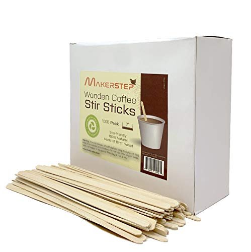Makerstep 1000 Premium Wooden Coffee Stirrers, 7 Inch Coffee Stir