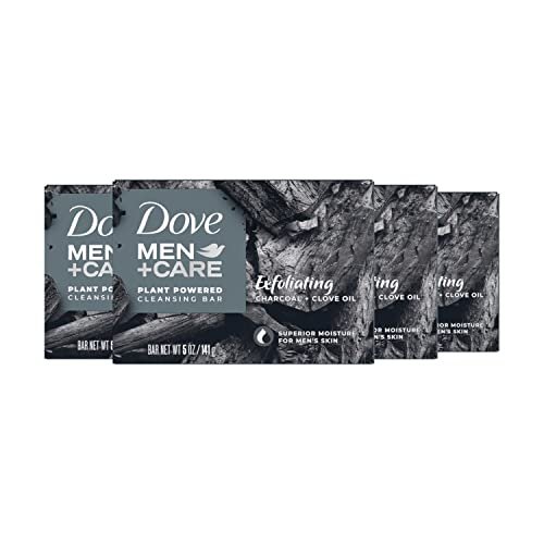 DOVE MEN + CARE Plant-Powered Natural Essential Oil Bar Soap Exfoliating  Charcoal + Clove Oil to Clean and Hydrate Mens Skin 4 count 4-in-1 Bar Soap