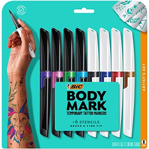 BIC BodyMark Temporary Tattoo Kit  9 Markers 5 Stencil Sheets and 1   onlinebb