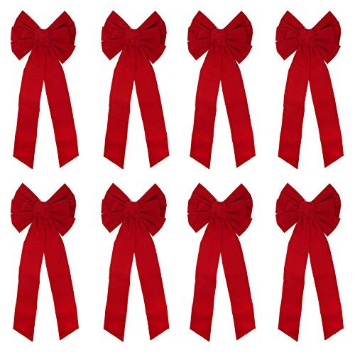 JOYIN 8 Pack Christmas Red Velvet Bows, 26&quot; Long by 10&quot; Wide Decorative