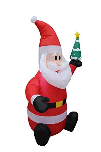 4 Foot Tall Lighted Christmas Inflatable Santa Claus Holding Christmas