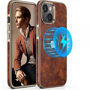 LOHASIC for iPhone 14 Plus Case Compatible with Magsafe, Vintage Leather Slim Luxury PU Soft Flexible Bumper Non-Slip Grip Shockproof Protective Cove