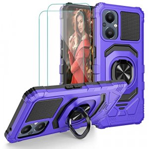 Suordii Case for OnePlus Nord N20 5G with Tempered Glass Screen Protector [2 Pack], Heavy Duty Military-Grade Slim Fit Phone Case with Metal Kickstan