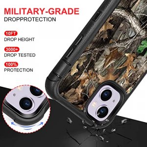 iPhone 13 Case iPhone 14 Case Camo Leaf Hunting Design for Men Boys, 3-Layer Rugged Shockproof Hard Plastic Bumper +Soft Silicone Rubber Heavy Duty P