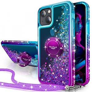 Case For iPhone X XR XS Max Liquid Glitter Cute Girl Women Cover +Tempered  Glass