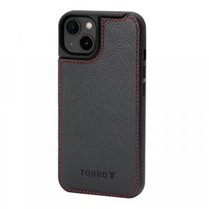Torro iPhone 14 Pro Max Leather Bumper Case (MagSafe compatible) - Black with Red Detail