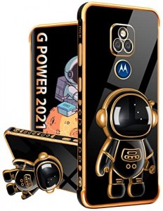 Lotadilo for Moto G Play 2021 Case, Moto G Play Cases with Astronaut Stand for Women Girls, Girly Cute Spaceman Love Heart Gold Plating 6D Phone Cove