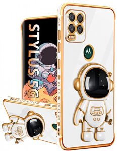 Buleens for Motorola Moto G Stylus 5G Case, Cute Heart Pattern 6D Gold Plating Astronaut Hidden Stand Cases for Moto G Stylus 5G 2021 6.8 Inch-White