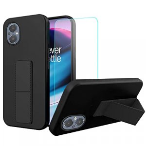 Case for OnePlus Nord N20 5G Phone Case, Stand Case with Tempered Glass Screen Protector Hide Telescopic Folding Kickstand Shockproof Protective Cove