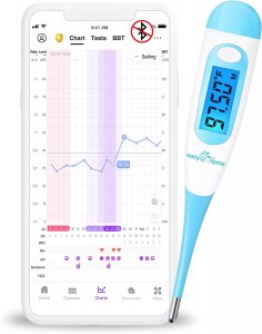 Easy@Home Digital Basal Thermometer with Blue Backlight LCD Display, 1/100th Degree High Precision Upgraded EBT-100B(Blue)