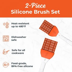 M KITCHEN WORLD Silicone Pastry Brush for Cooking 2 Pieces - Rubber Basting Brush with Grid, Kitchen Brushes Utensils for Food Sauce Butter Oil BBQ S