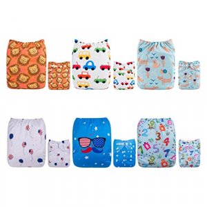 ALVABABY Pocket Cloth Diapers Reusable Washable Adjustable for Baby Boys and Girls ,6 Pack with 12 Inserts 6DM27