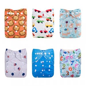 ALVABABY Pocket Cloth Diapers Reusable Washable Adjustable for Baby Boys and Girls ,6 Pack with 12 Inserts 6DM27