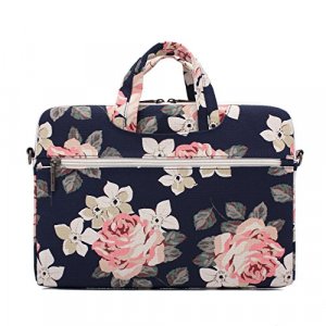 Canvaslife White Rose Patten Waterproof Laptop Shoulder Messenger Bag Case Sleeve for 14 Inch 15 Inch Laptop Case Laptop Briefcase 15.6 Inch