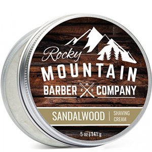 Shaving Cream for Men with Sandalwood Essential Oil - Thick Lather for Traditional and Cartridge Shaving - by Rocky Mountain Barber Company 5oz T