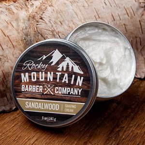 Shaving Cream for Men with Sandalwood Essential Oil - Thick Lather for Traditional and Cartridge Shaving - by Rocky Mountain Barber Company 5oz T