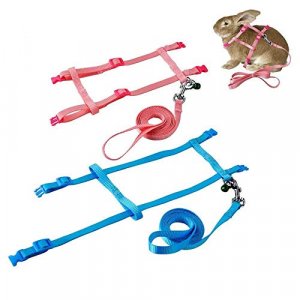 PerSuper - 2 Pack Pet Rabbit Harness Leash for Soft Nylon,Running,Walking Jogging Harness Leash with Safe Bell for Bunny, Cat, Kitten,Ferret, Puppy a