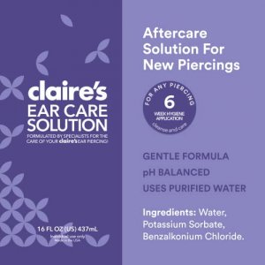 Claires Piercing Aftercare Saline Solution for New Piercings - Nose and Ear Piercing Cleaner Treatment, Piercing Bump Cleaning Wash - 16 fl oz