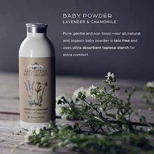 Farmstead Apothecary 100% Natural Baby Powder (Talc-Free) with Organic Tapioca Starch, Organic Chamomile Flowers, Organic Calendula Flowers, Lavender