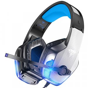 BENGOO V-4 Gaming Headset for Xbox One, PS4, PC, Controller, Noise Cancelling Over Ear Headphones with Mic, LED Light Bass Surround Soft Memory Earmu