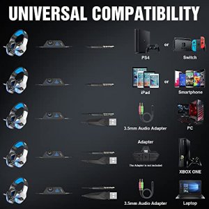 BENGOO V-4 Gaming Headset for Xbox One, PS4, PC, Controller, Noise Cancelling Over Ear Headphones with Mic, LED Light Bass Surround Soft Memory Earmu