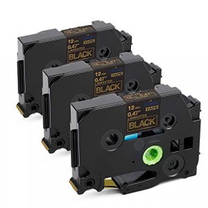 Unistar Ptouch Tape 12mm 0.47 Compatible for Brother Ptouch Lable Maker Gold on Black Tape TZE334 TZ334 TZ-334, Compatible for Brother P-Touch PT-D21