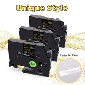 Unistar Ptouch Tape 12mm 0.47 Compatible for Brother Ptouch Lable Maker Gold on Black Tape TZE334 TZ334 TZ-334, Compatible for Brother P-Touch PT-D21