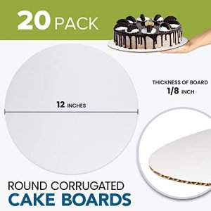 [20 Pack] 12 Inch Round Cake Boards - Grease Proof Cardboard Disposable Cake Pizza Circle Scalloped White Tart Decorating Base Stand