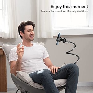 Gooseneck Bed Phone Holder, SAIJI Flexible Long Arm Phone Mount for Desk, Clip Bracket Clamp Stand for 4.0-6.5'' Mobile Cell Phone Stand Document Cam