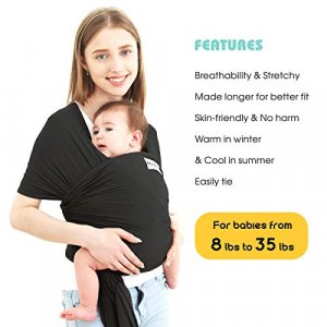 Acrabros Baby Wrap Carrier,Hands Free Baby Carrier Sling,Lightweight,Breathable,Softness,Perfect for Newborn Infants and Babies Shower Gift,Black