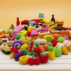 LanMa 70PCS Food Erasers for Kids Fruit Desserts Cake Puzzle Cute Erasers Set for School Classroom Prizes Party Gifts