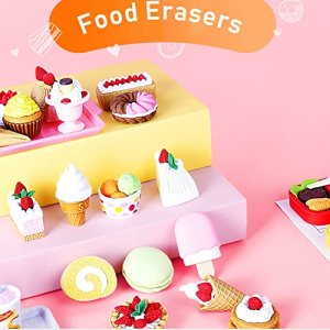 LanMa 70PCS Food Erasers for Kids Fruit Desserts Cake Puzzle Cute Erasers Set for School Classroom Prizes Party Gifts