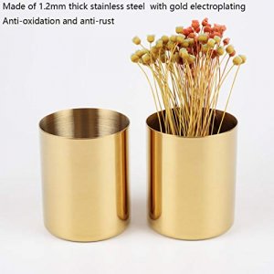 Pencil Cup Holder Desk Organizer, Gold Pen Pot Pen Holder Container Desktop Stationery Organizer Table Vases Flower Pot Makeup Brush Holder,Stainless