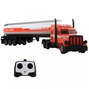 Vokodo RC Semi Truck And Fuel Trailer 18 Inch 2.4Ghz Fast Speed 1:16 Scale Electric Oil Hauler Rechargeable Remote Control Kids Big Rig Toy Carrier V