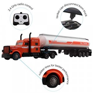 Vokodo RC Semi Truck And Fuel Trailer 18 Inch 2.4Ghz Fast Speed 1:16 Scale Electric Oil Hauler Rechargeable Remote Control Kids Big Rig Toy Carrier V