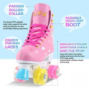 LIKU Quad Roller Skates for Girl and Women with All Wheel Light Up,Indoor/Outdoor Lace-Up Fun Illuminating Roller Skate for Kid (Pink, 3-4)