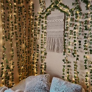 12 Pack Fake Vines for Room Decor with 100 LED String Light Artificial Ivy Garland Hanging Plants Faux Greenery Leaves Bedroom Aesthetic Decor for Ho