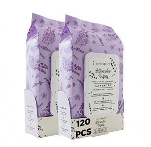 BeautyFrizz Lavender Face Cleansing Wipes - 120 pcs - Gentle Makeup Remover Wipes for Face and Neck - Facial Wipes with Aloe, Retinol, Castor and Vit