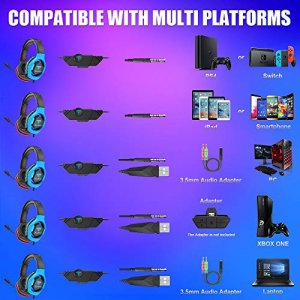 BENGOO G9500 Gaming Headset Headphones for PS4 Xbox One PC Controller, Over Ear Headphones with 720 Noise Cancelling Mic, Bicolor LED Light, Soft M