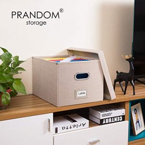 Prandom File Organizer Box - Set of 1 Collapsible Decorative Linen Filing Storage Hanging File Folders with Lids Office Cabinet Letter/Legal Size Ivo