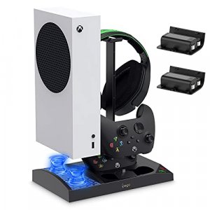  Vertical Cooling Stand for Xbox Series X Console - Dual  Controller Charging Dock Station with 2 Pack 1400mAh Batteries & Game Rack  Storage Organizer and Gaming Headphones Holder for Xbox Series