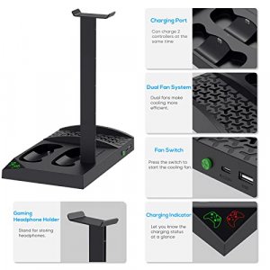  Charging Stand for Xbox Series S Console,Powerful Cooling Fan  Dual Wireless Controller Charger Station Dock with 2 x 1400mAh Rechargeable  Batteries Packs,Headset Holder for Xbox Series S,White : Video Games