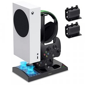 Cooling Fan with Charging Stand for Xbox Series S Console and Controller, Dual Charger Dock Accessories with 2 x 1400mAh Rechargeable Battery and Cov